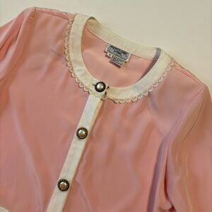 Vintage Andrea Gayle Petites 2 Piece Set Womens 6 Pink Pleated Midi Skirt Blazer